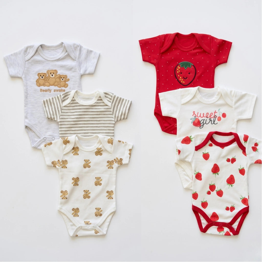 3-Pack Cotton Short Sleeve Bodysuit Set for Newborns