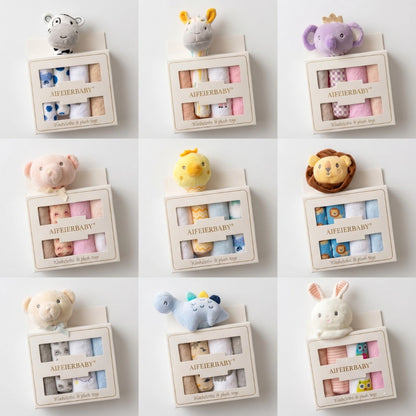 Baby Washcloths & Plush Rattle Gift Set
