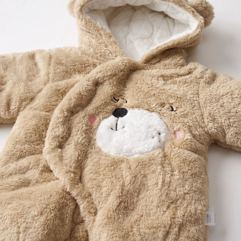 Baby Bear Hooded Fleece Pramsuit / Romper – 0 to 12 Months