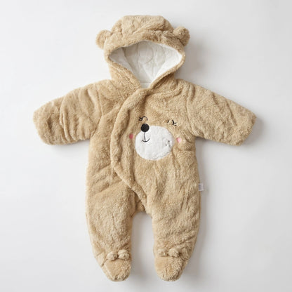 Baby Bear Hooded Fleece Pramsuit / Romper – 0 to 12 Months