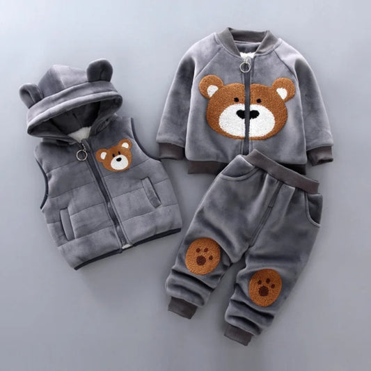 Unisex Baby Winter Warm Furry Bear Fleece 3-Piece Set