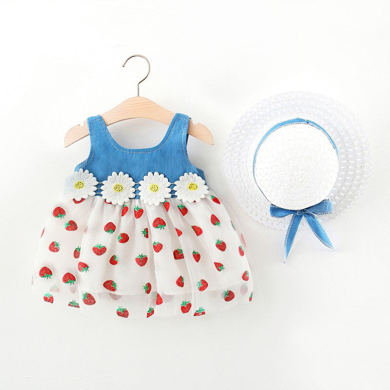 Baby Girl Strawberry & Flower Print Net Frock