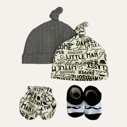Adorable Kids' Winter Set: 2 Hats, Mittens, Booties with Fun Phrases and Cartoon Graphics (2 Pieces)