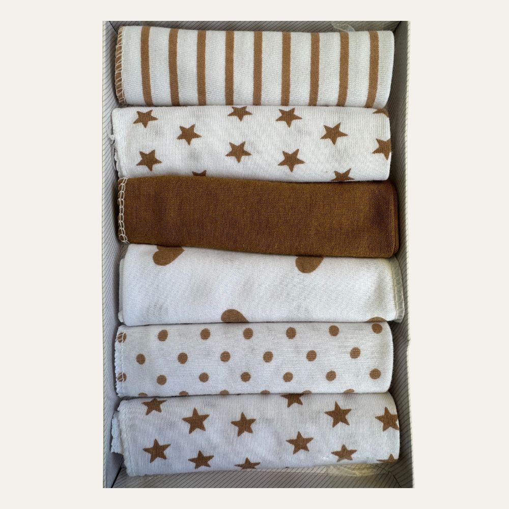 Soft Cotton Baby Face & Hand Towels - Caramel Multicolor Delight (Pack of 6)