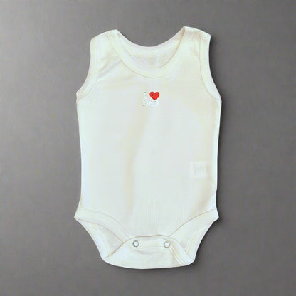 Carter's Pack of 5 Sleeveless Summer Bodysuits, made from ultra-soft cotton, feature a charming embroidered heart and animal silhouette on the chest. Designed for both baby girls and boys, these white onesies ensure easy dressing with snap closures at the bottom.