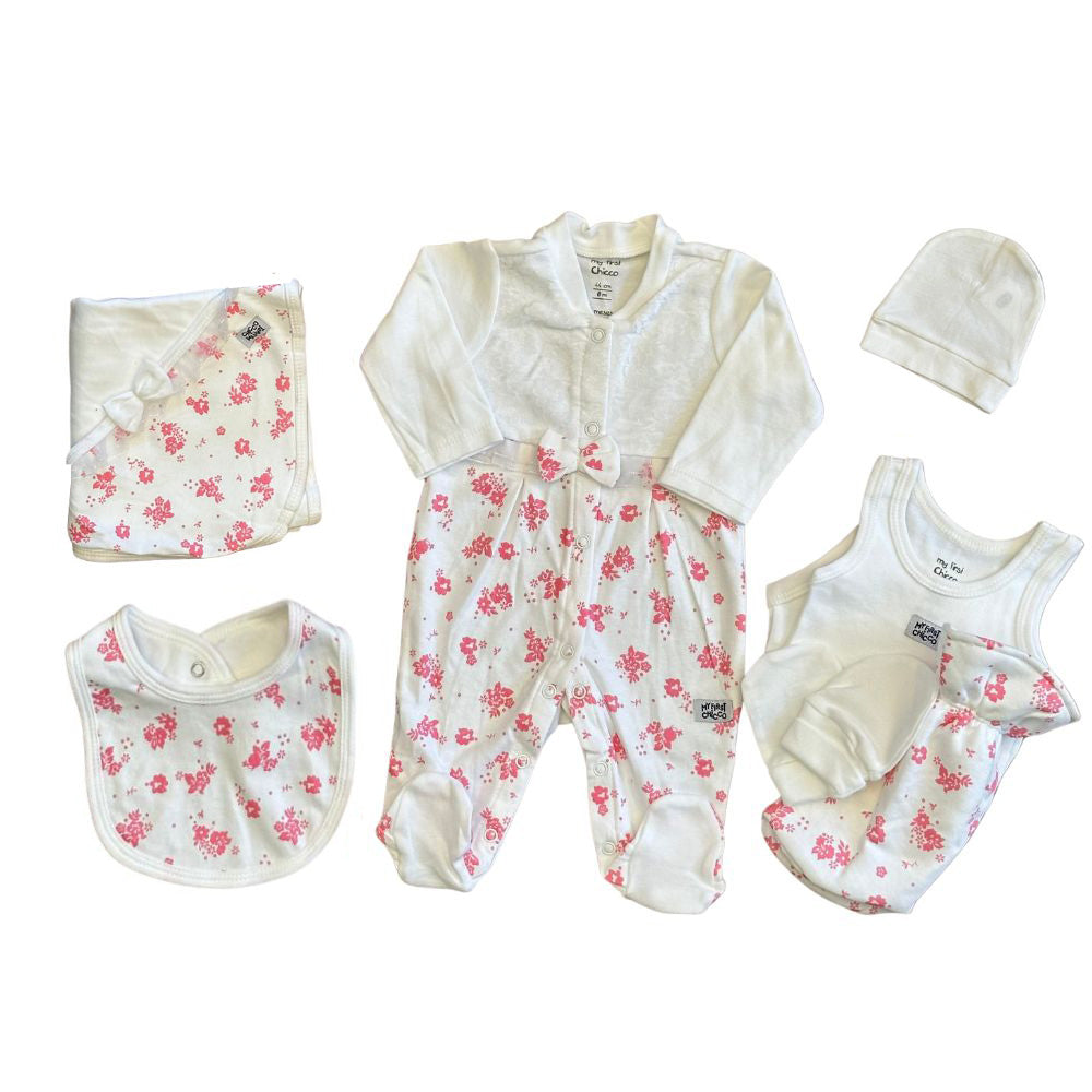 7pcs Chicco Royal White Net Laced  Baby Clothing Set | 100% Cotton