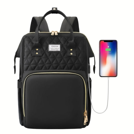 VSNOON Multifunctional Diaper Bag (Black)- 17" x 11.8" x 7.5"