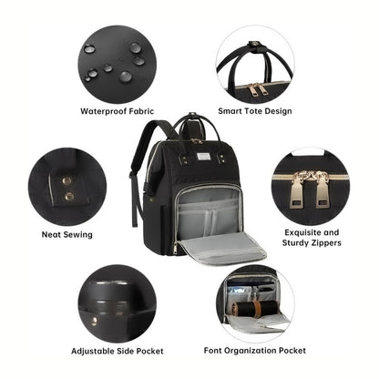 VSNOON Multifunctional Diaper Bag (Black)- 17" x 11.8" x 7.5"