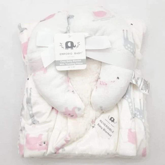 Emporio Baby Sherpa Lined Plush Blanket with Travel Pillow