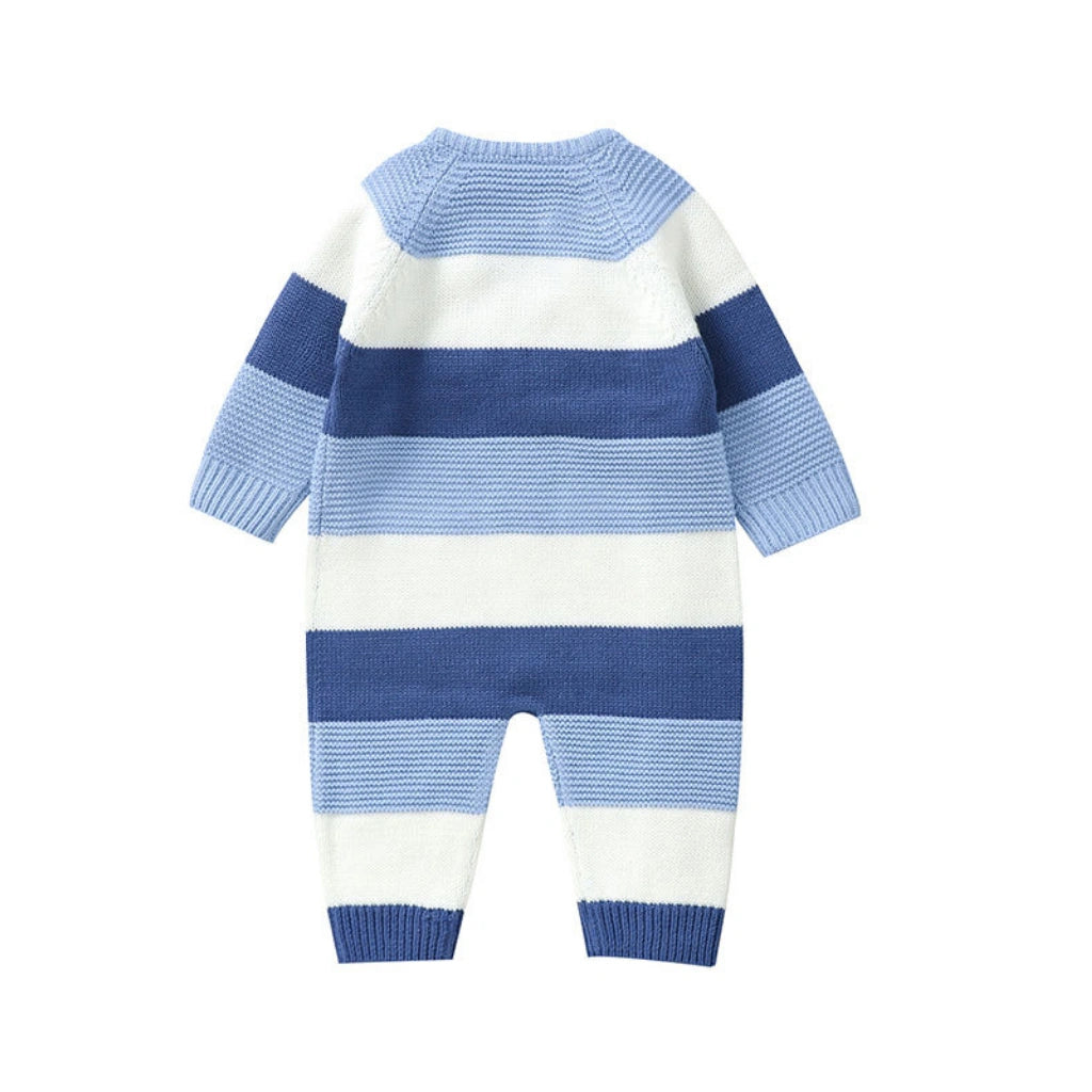 Blue - [Blue and white striped baby romper on a white background]