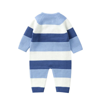Blue - [Blue and white striped baby romper on a white background]