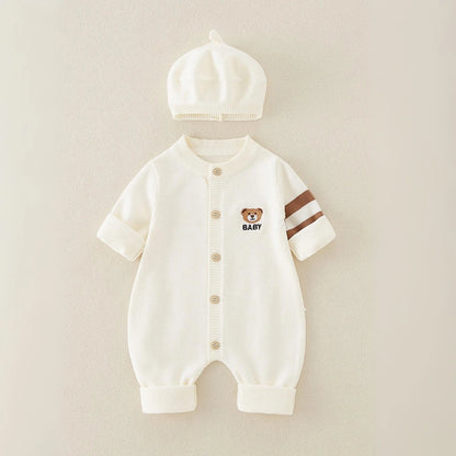Knitted Baby Jumpsuit with Hat Set - Teddy Bear