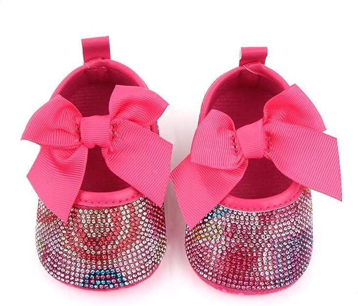 Rainbow Princess-Inspired Crystal Bowknot Soft First Walkers for Baby Girls