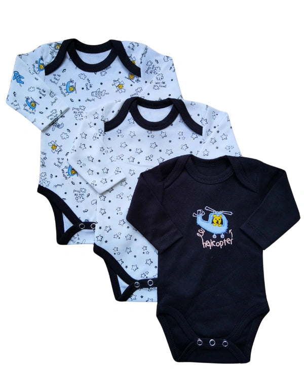 Sunnozy Pack Of 3 Cotton Bodysuits Set Of Blacks