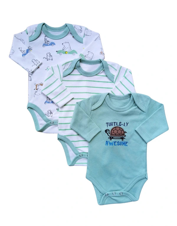 Sunnozy Pack Of 3 Cotton Bodysuits Set Of Mints