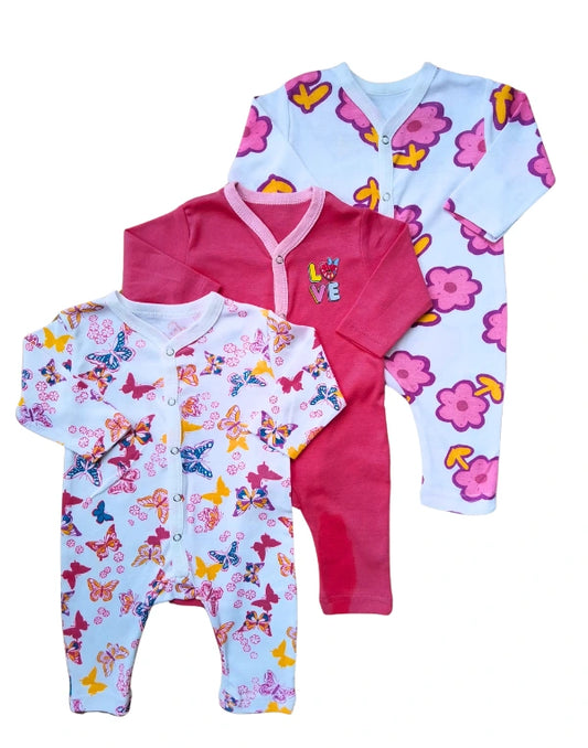 Pack Of 3 Open Feet Romper (Pink Color)