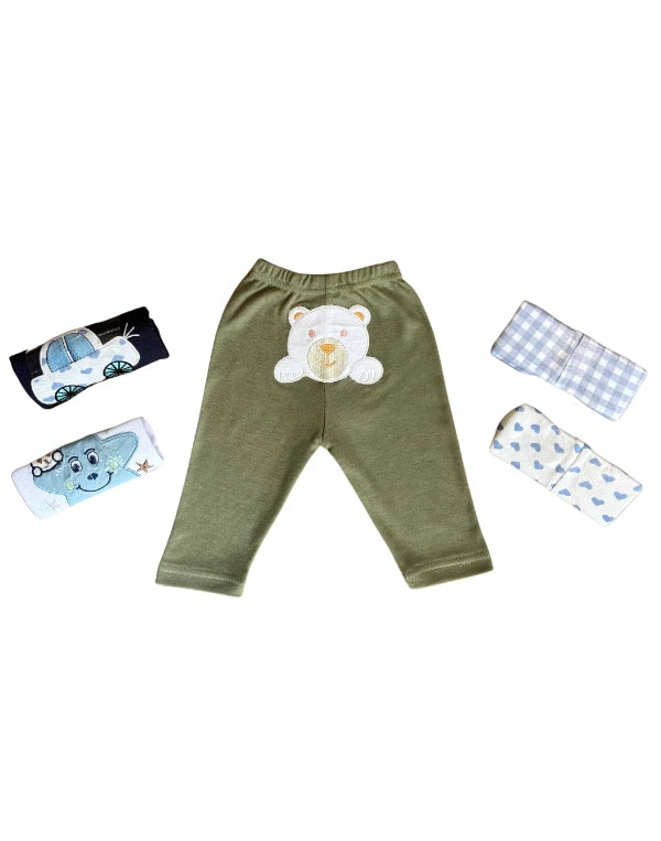 Pack of 5 Unisex Baby Trousers with Cute Patterns