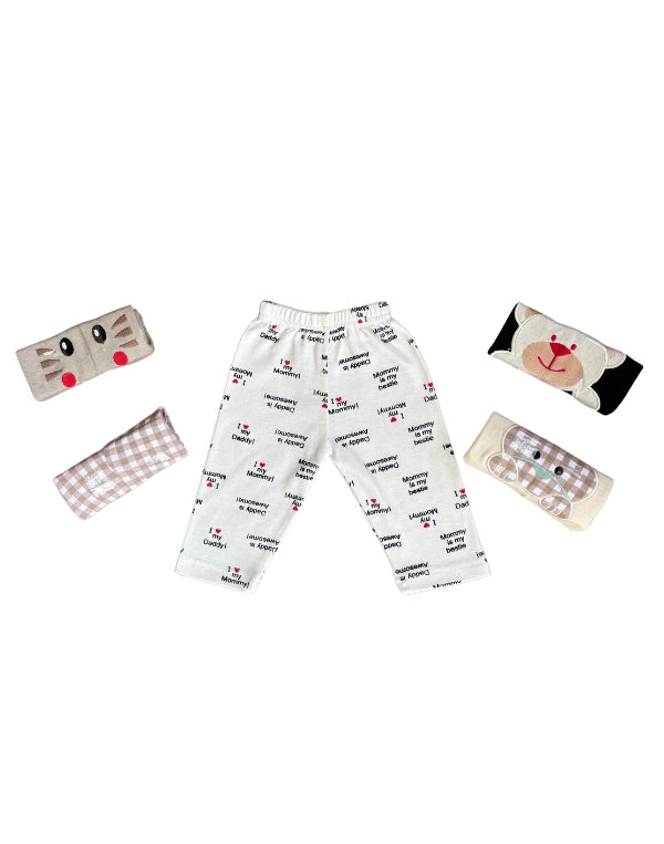 Pack of 5 Unisex Baby Trousers with Colorful Embroidery