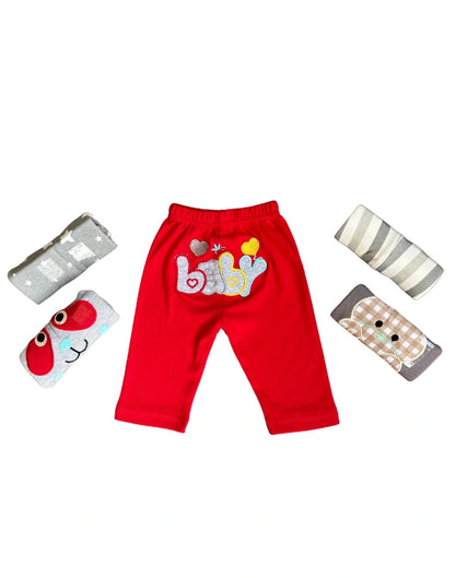 Pack of 5 Unisex Baby Trousers with Colorful Cute Embroidery