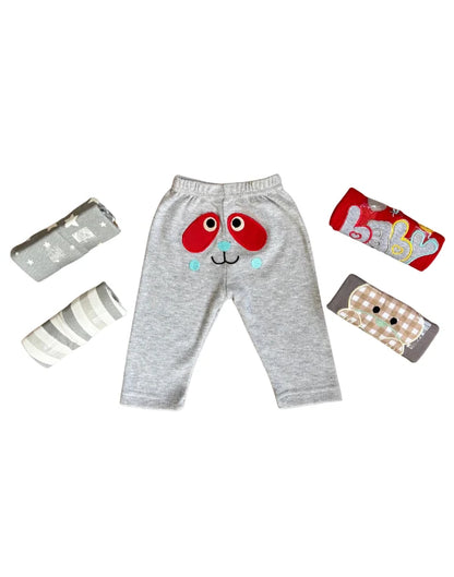 Pack of 5 Unisex Baby Trousers with Colorful Cute Embroidery