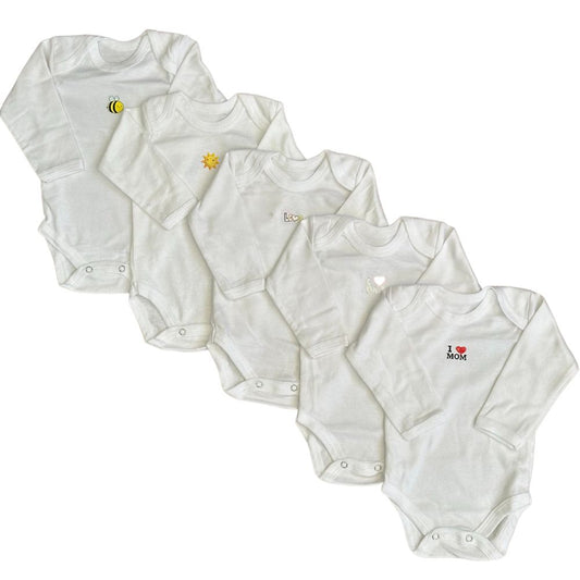 Pure Comfort Pack: 5 White Bodysuits for 0-9M Babies
