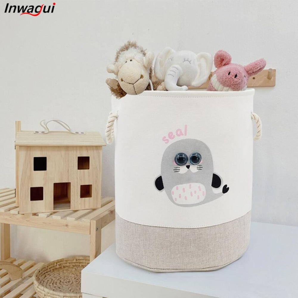 Kids Large Folding Laundry Basket with Cute Animal Design