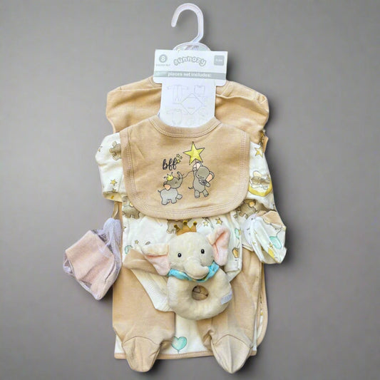 8-Piece Unisex Pure Cotton Baby Starter Set with Toy