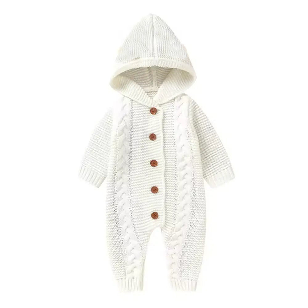 Baby Girl/Boy Knitted Pattern Hooded Jumpsuit