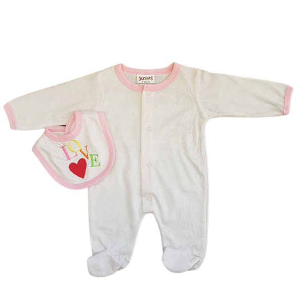 Little me Love Footed Romper With Detachable Bib
