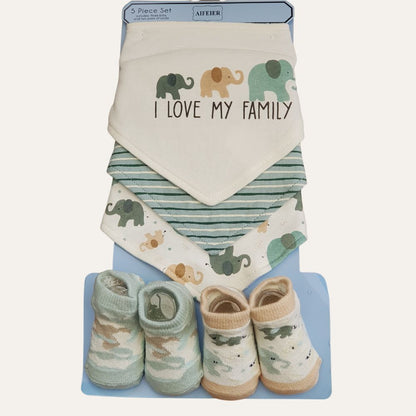 Set of 3 Baby Bandana Bibs and 2 Pairs of Booties
