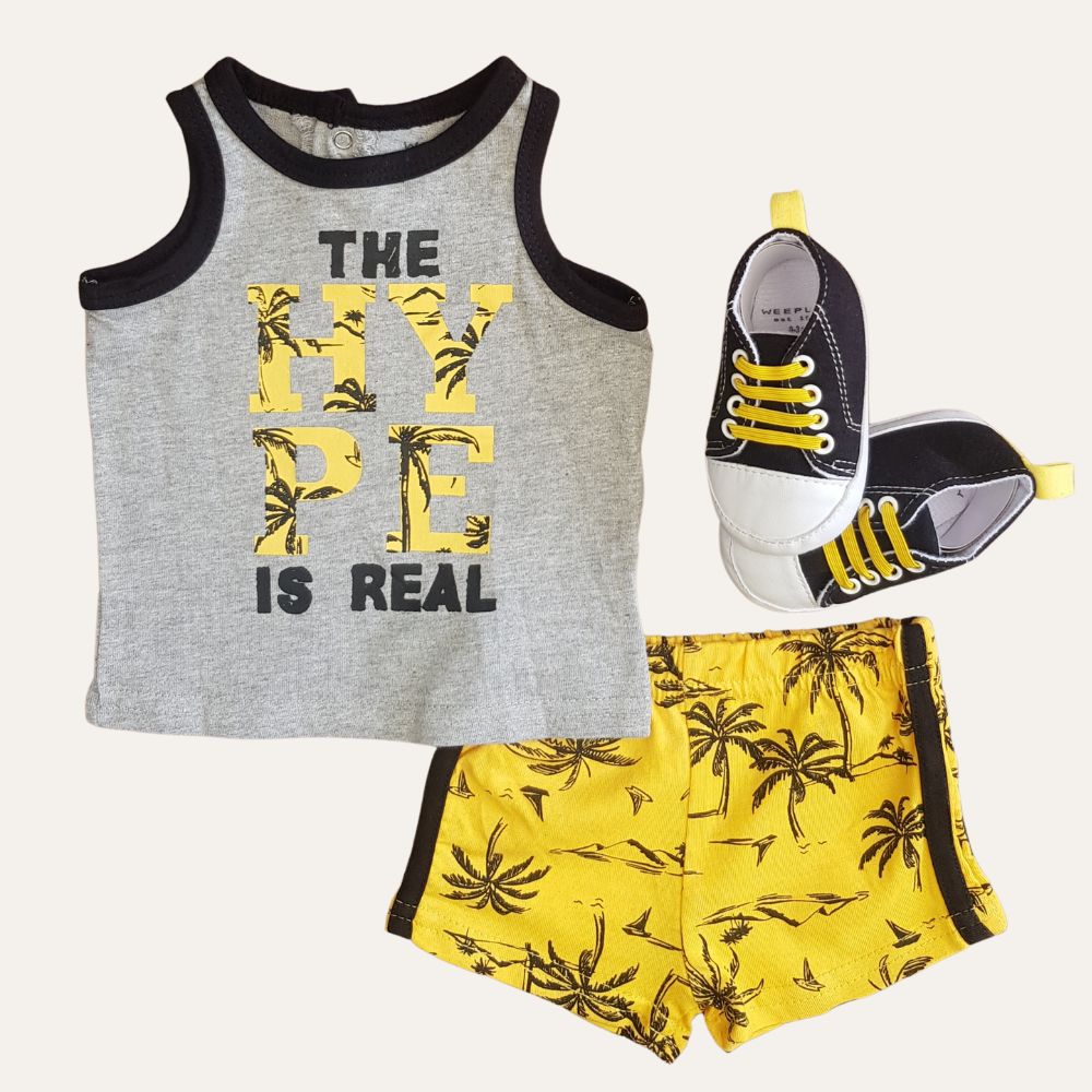 3 Pcs Summer Cotton Sleeveless T-Shirt and Short Pants Set With Shoes For Baby Boys