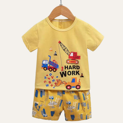 2-Piece Baby Boys Toddler Construction Machines Shirt & Shorts Set