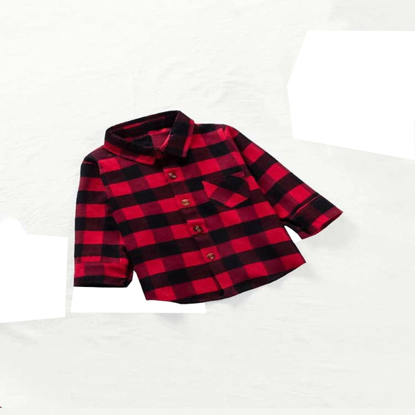 Little Boys Girls Long Sleeve Button Down Red Plaided Flannel Shirt