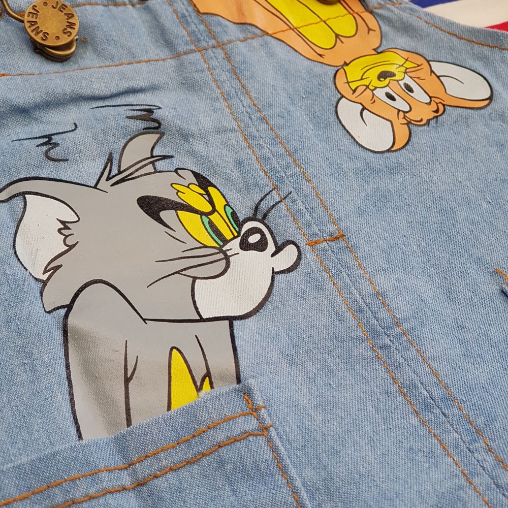 Adorable 2 Pcs Tom & Jerry Striped Dungaree